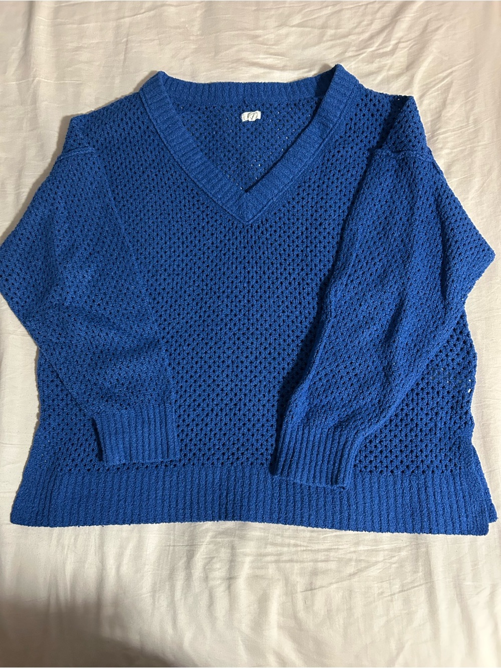 aerie Royal Blue Open-Knit V-Neck Sweater